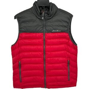 Men's Two toned Red Grey Eddie Bauer Down Puffer Full Zip Vest Jacket Size Large